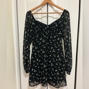 Hollister Black Floral Long Sleeve Mini Dress
